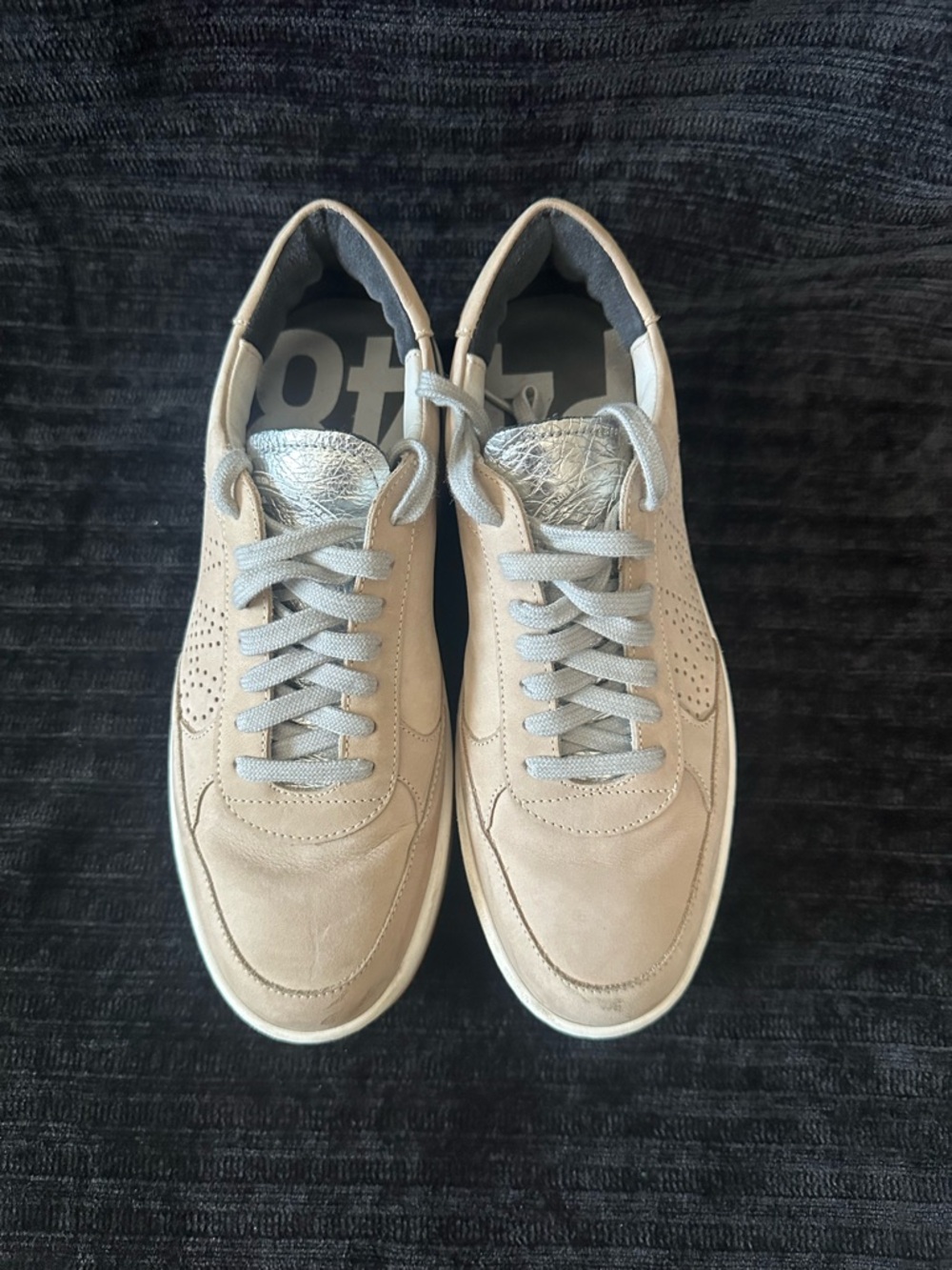 P448 Thea Platform Sneakers Beige Silver Leather EU 38 Womens Italy
